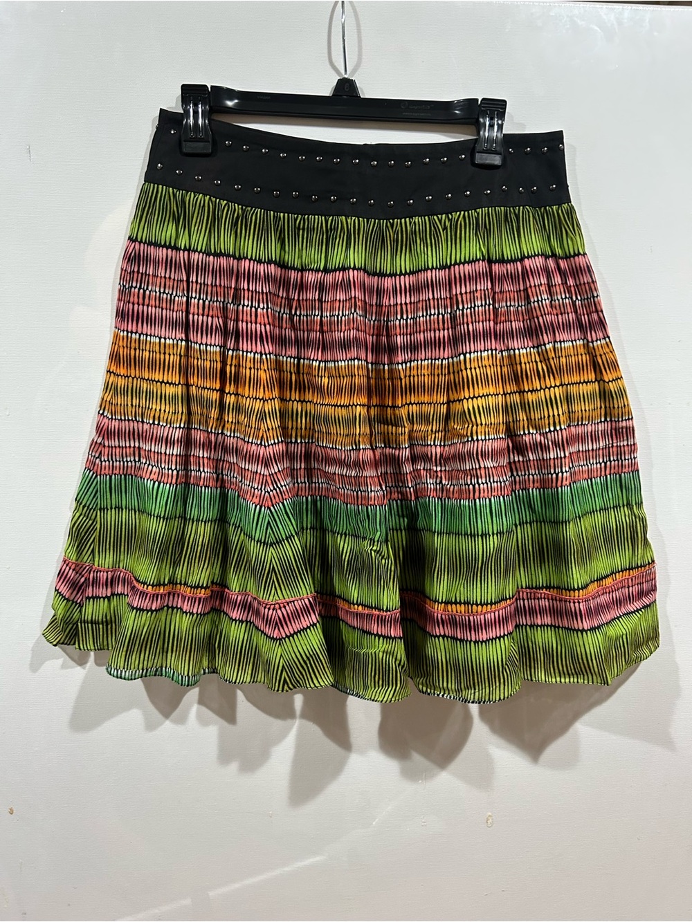 Etcetera Multicolor Pleated Skater Skirt with Black Studded Waistband